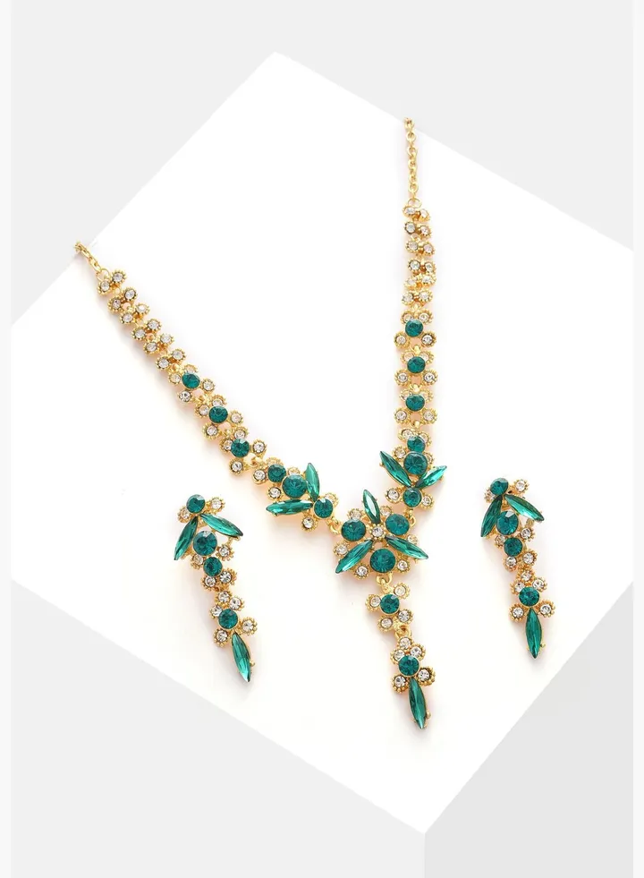 Gold Plated Designer Stone Necklace and Earring Set Jewellery Set