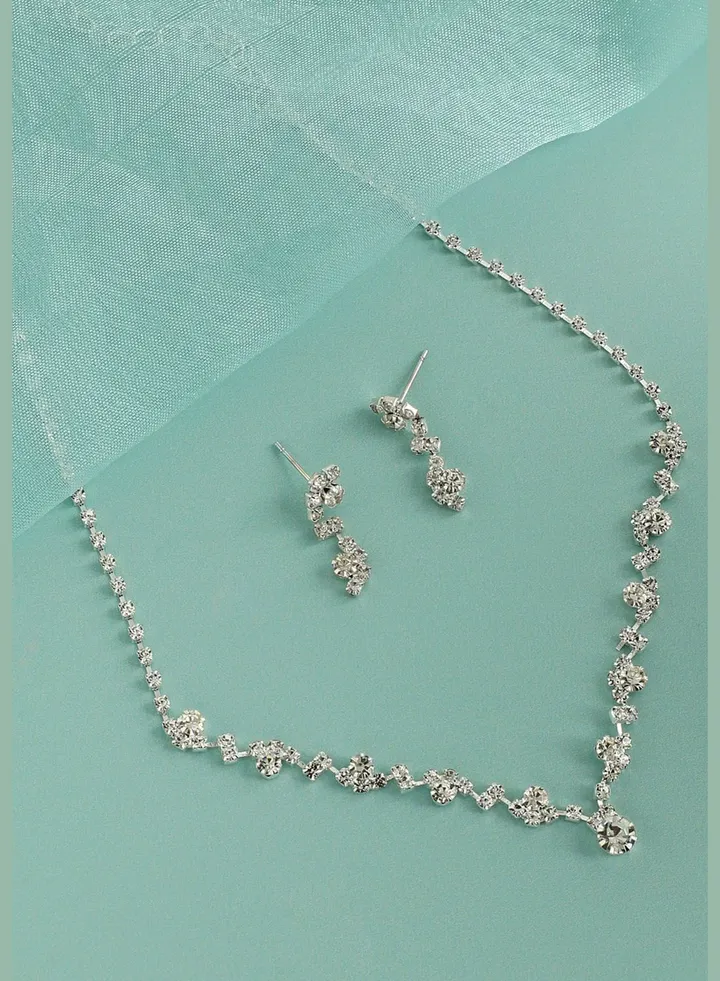 Silver Plated Designer Stone Party Wear Necklace and Earring Set For Women