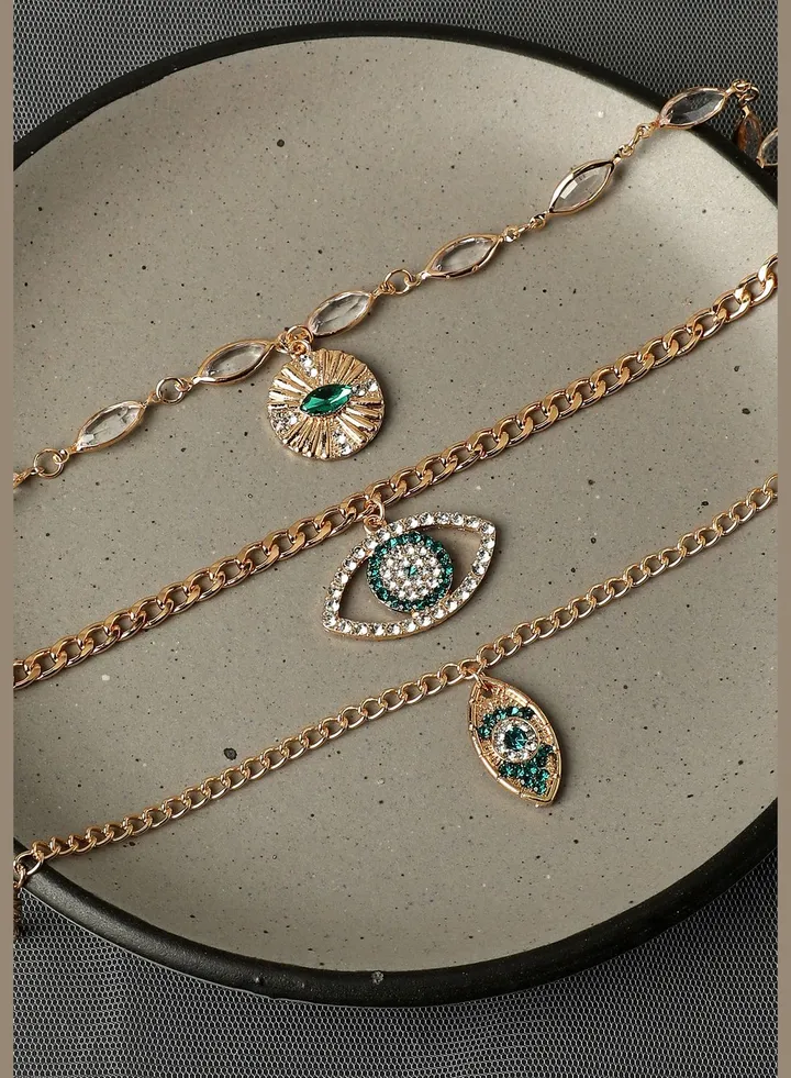 3 Piece Gold Plated Designer Stone Western Wear Necklace For Women