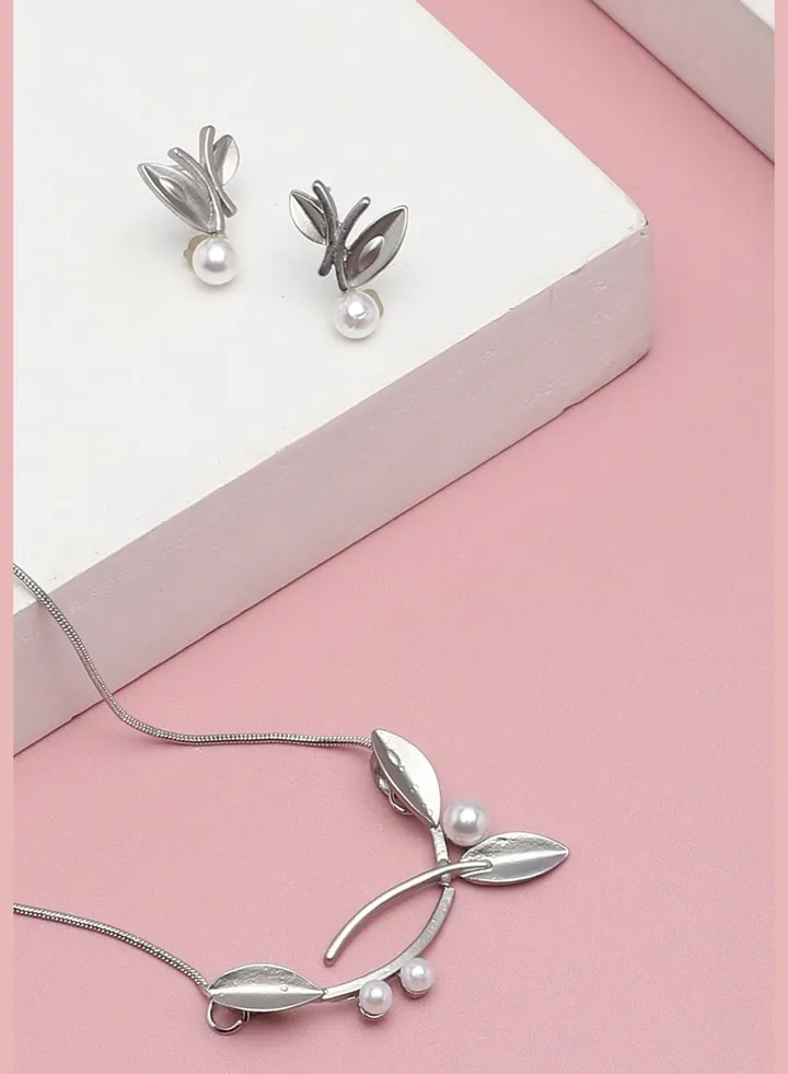 Silver Plated Party Designer Stone Necklace and Earring Set For Women