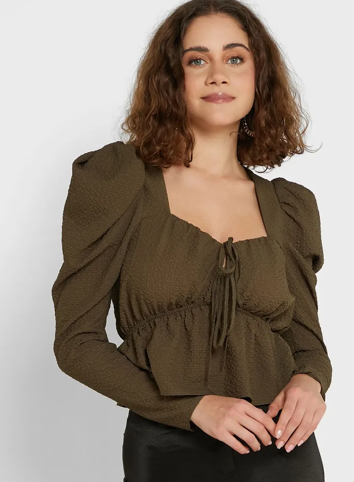 Puff Sleeve Tie Detail Top