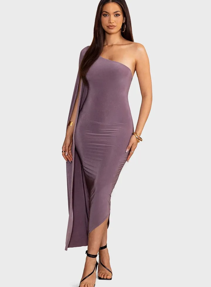One Shoulder Flared Sleeve Dress