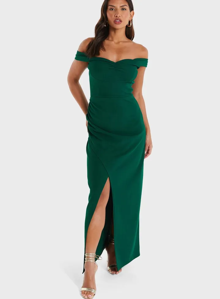 Bardot Wrap Hem Dress