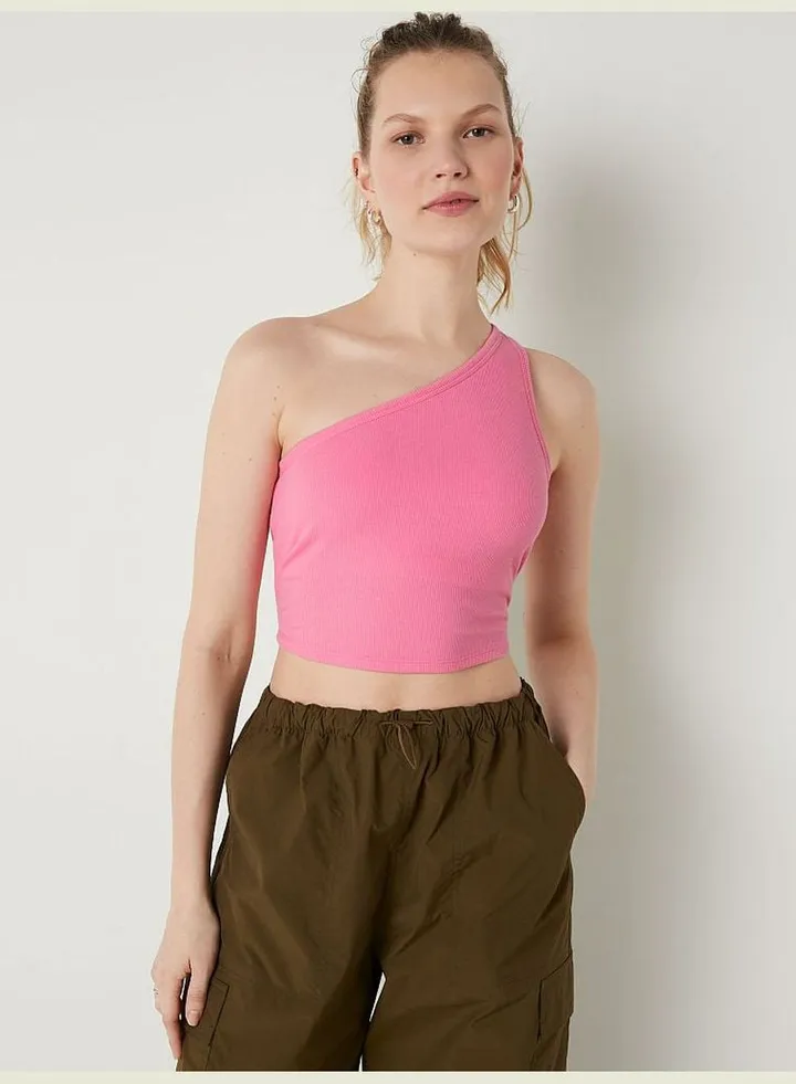 Rib One-Shoulder Crop Tank Top