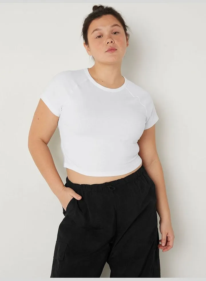 Cotton Short-Sleeve Raglan Crop Top