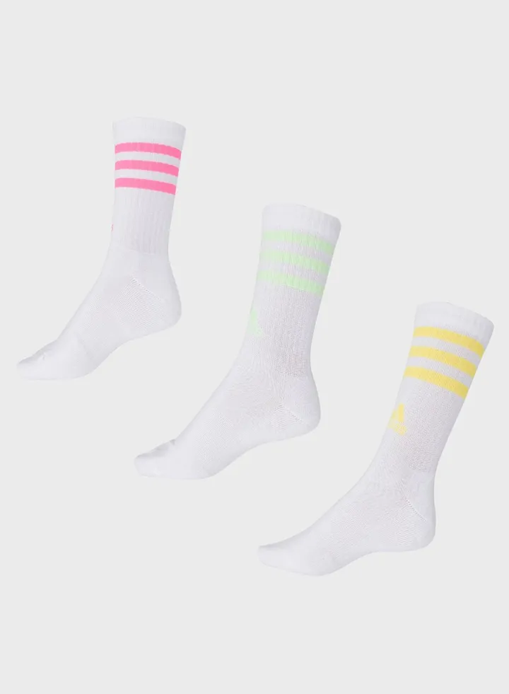 3 Pack 3 Stripes Cushioned Sportswear Crew Socks