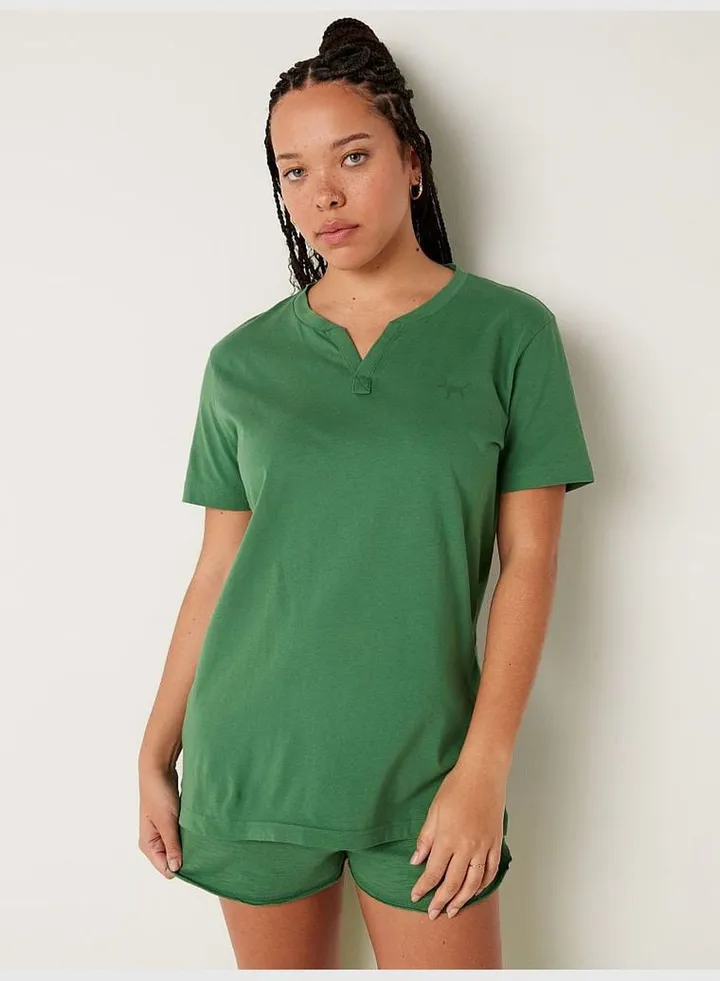 Cotton Short-Sleeve Henley Campus T-Shirt