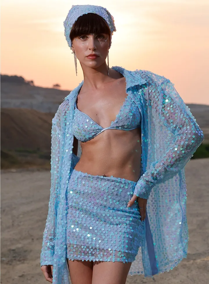 4 Piece Blue Sequins Music Festival Set