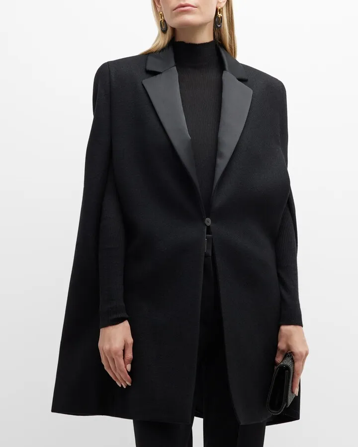 Satin-Lapel Single-Breasted Cape