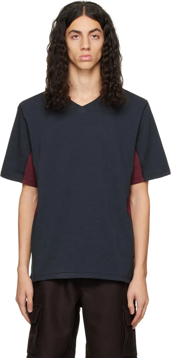 GR10K Navy & Burgundy V-Neck T-Shirt