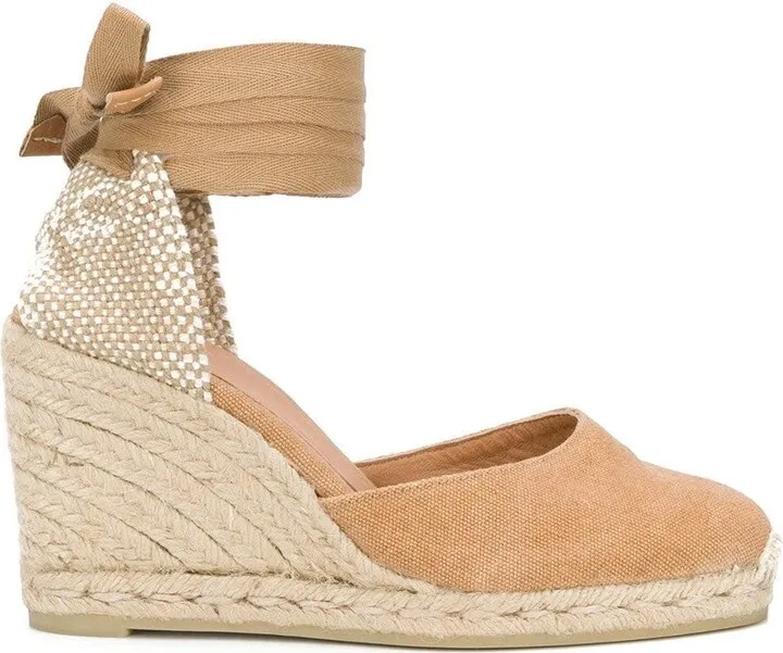 Carina Wedge Espadrille In Beige Cotton