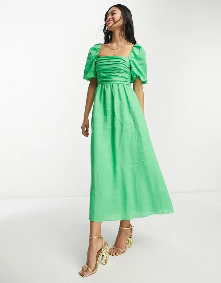 Ever New puff sleeve maxi dress in green