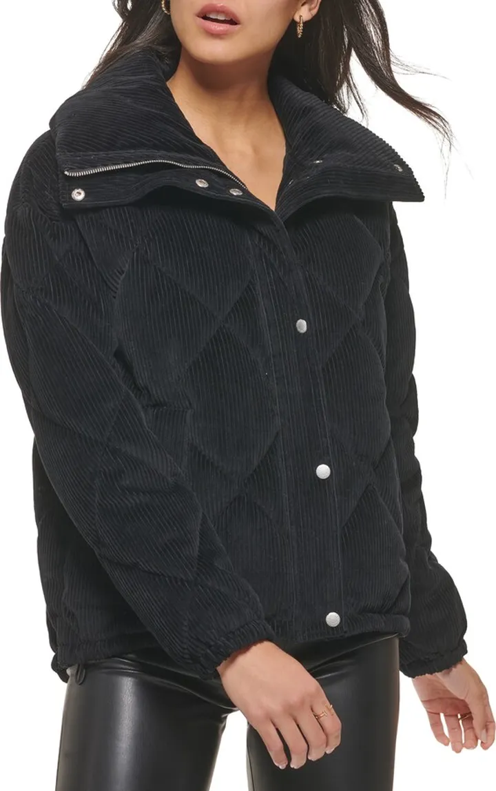 Diamond Quilted Corduroy Puffer Jacket