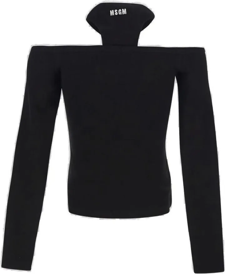 MSGM Open-Shoulder Halterneck Ribbed Top