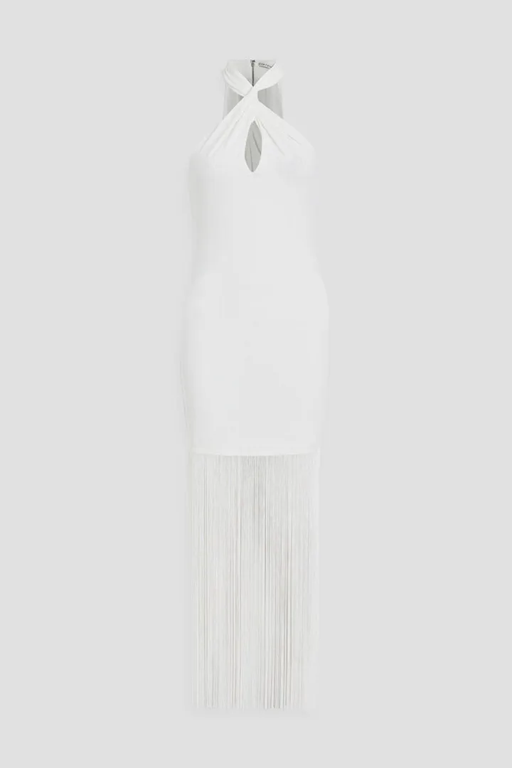Steph twisted fringed jersey maxi dress