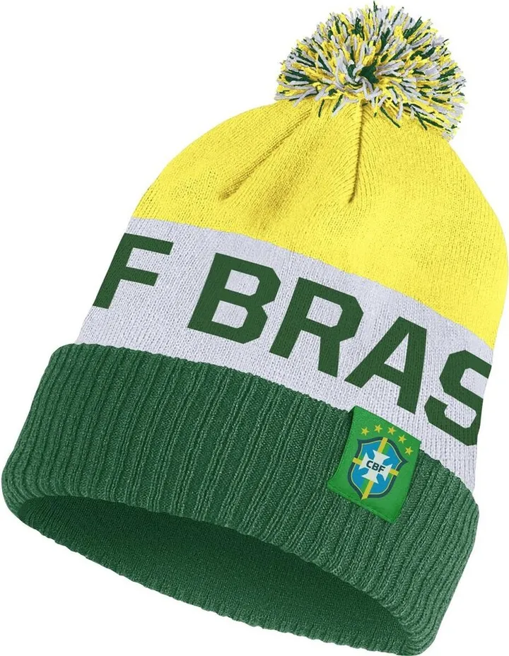 Men's Nike Green Brazil National Team Classic Stripe Cuffed Knit Hat with Pom