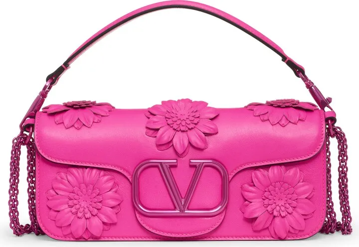 Locò Pink PP Floral Appliqué Leather Shoulder Bag