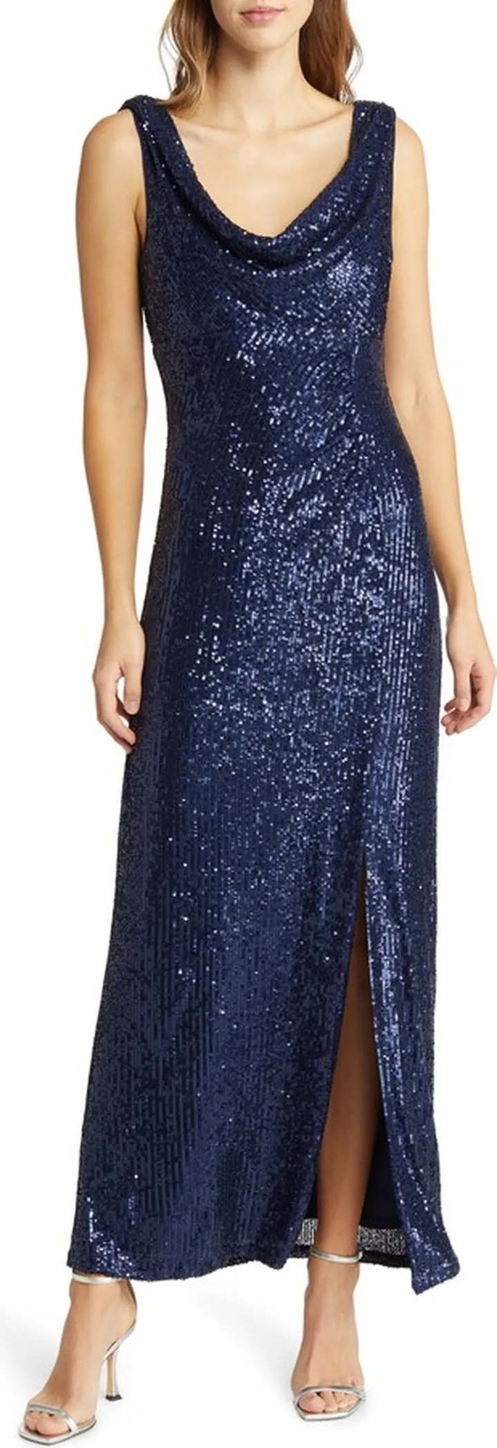 Sequin Cowl Neck Gown