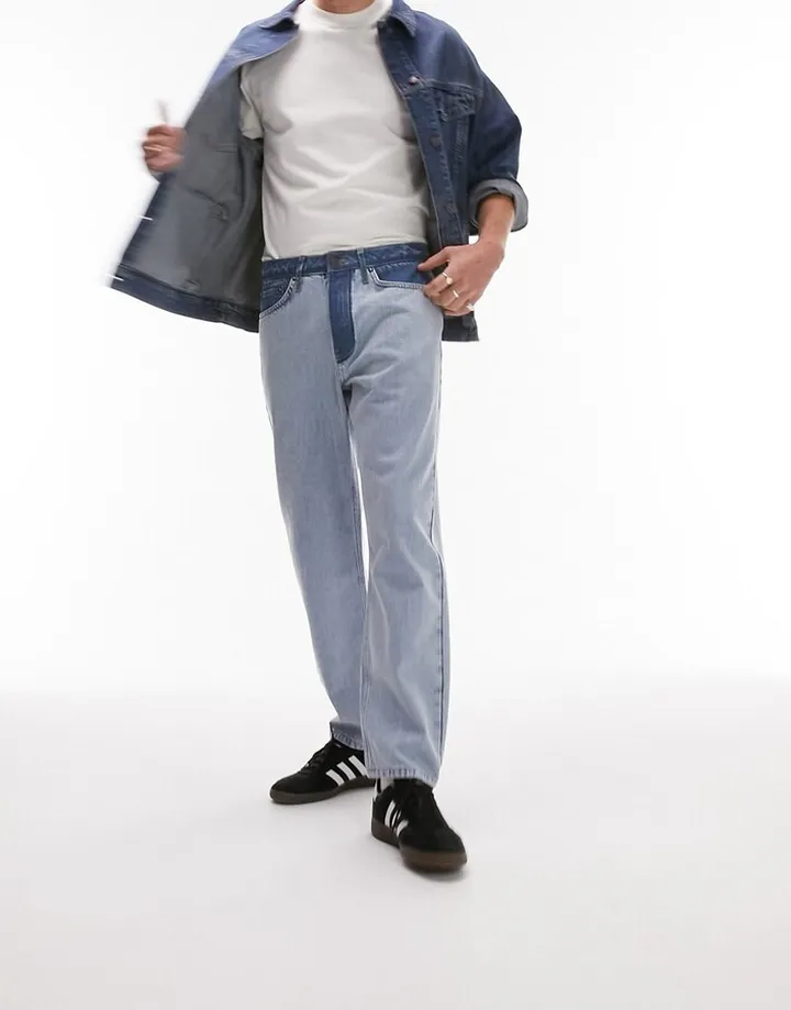 Topman loose cut and sew jeans in light wash