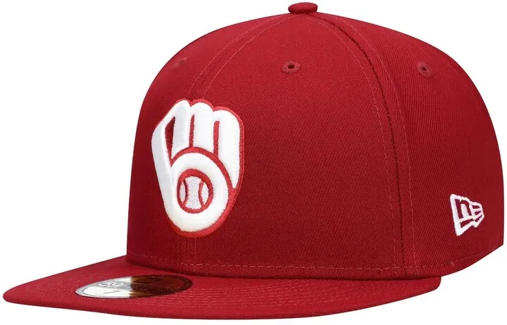 Men's Cardinal Milwaukee Brewers Logo White 59Fifty Fitted Hat