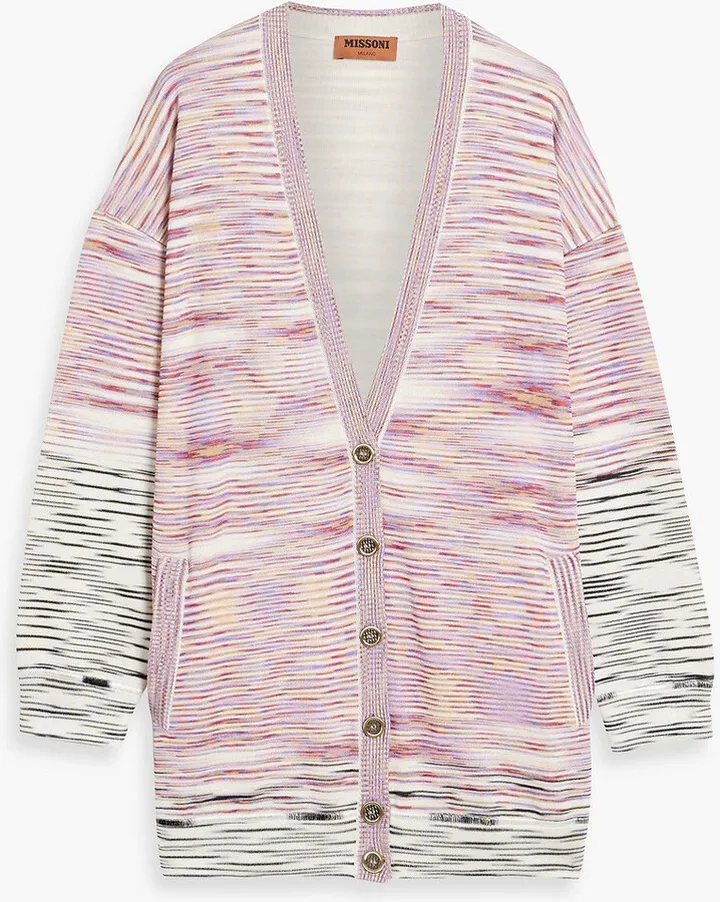 Crochet-knit wool-blend cardigan