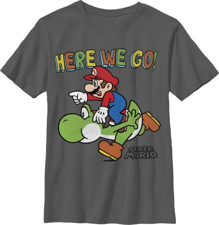 Boy's Nintendo Here We Go T-Shirt - Charcoal - Small