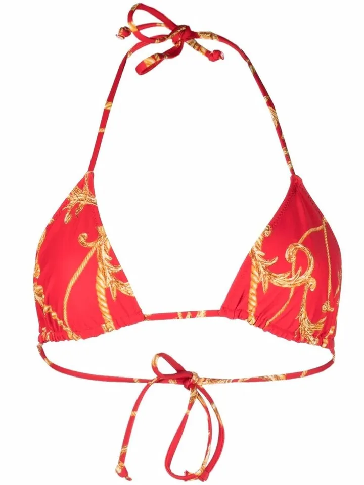Baroque-Print Halterneck Bikini Top