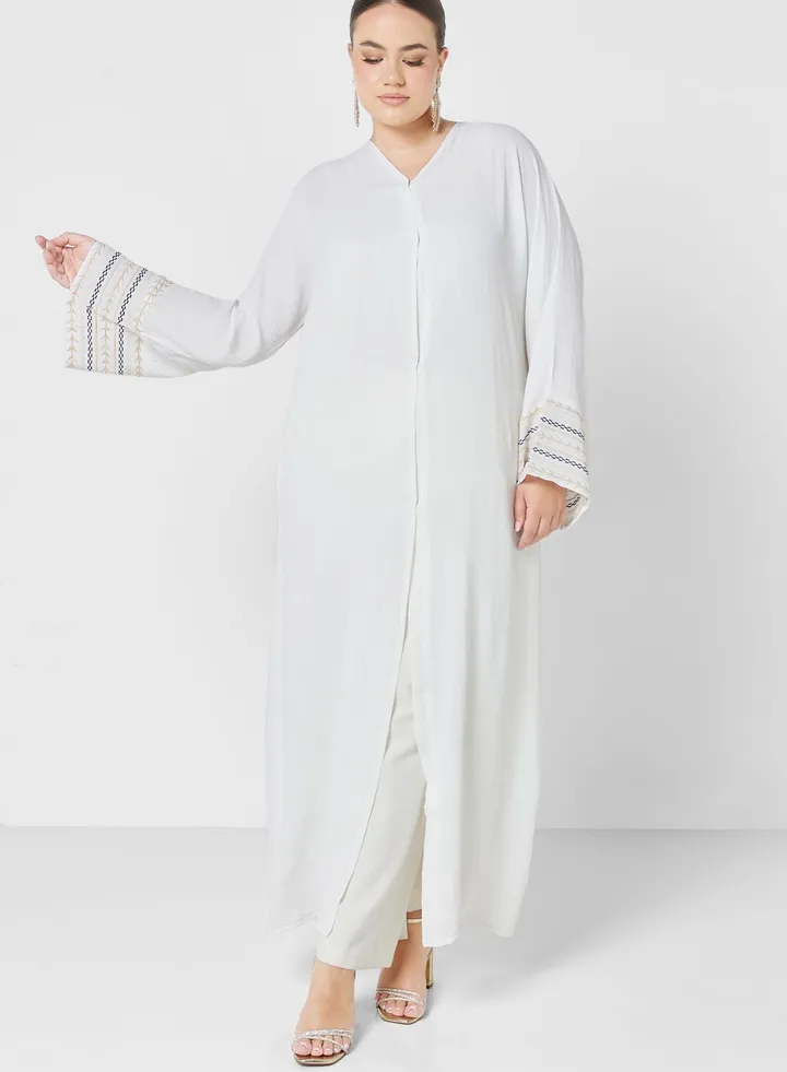 Embroidered Open Front Abaya