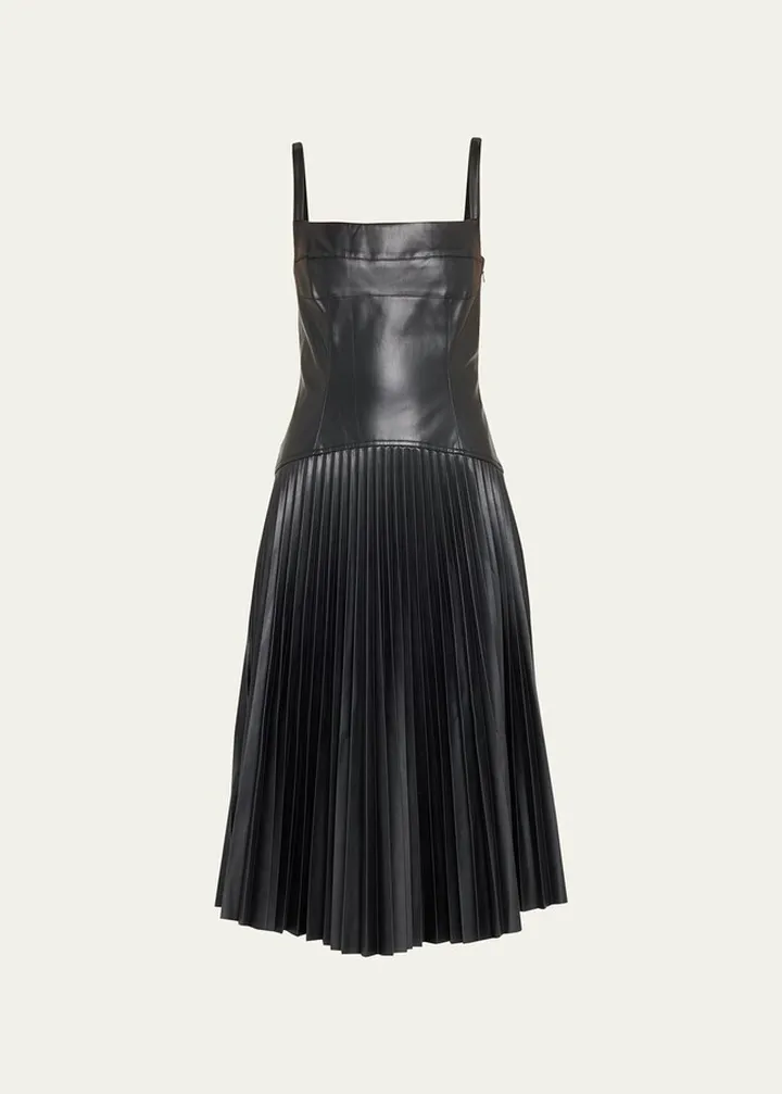 Drop Waist Faux Leather Midi Dress