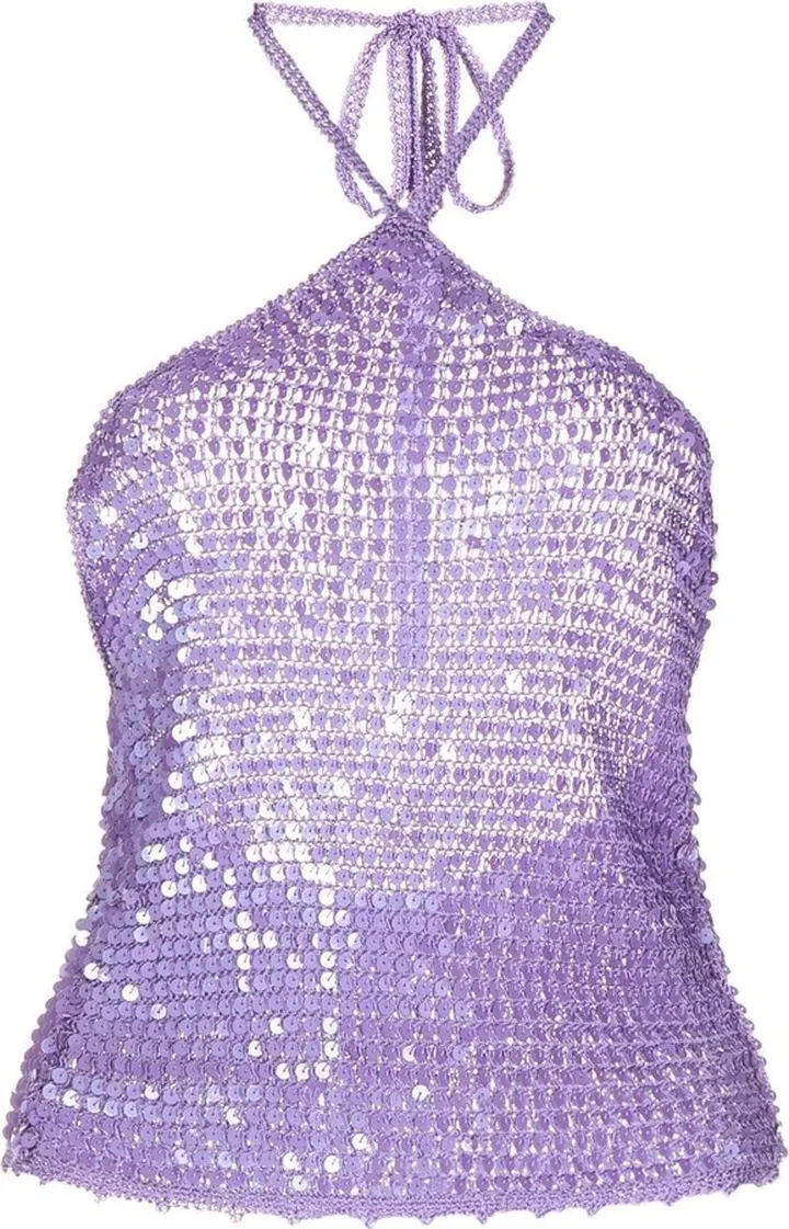 Sequin-Detail Halter-Neck Crochet Top