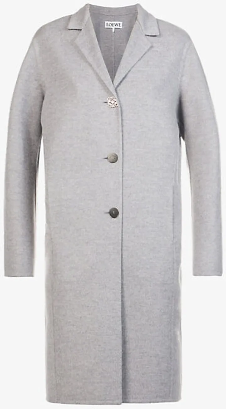 Womens Grey Melange Anagram Logo-button Wool-blend Coat