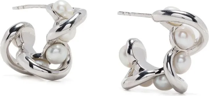 Molten pearl hoop earrings