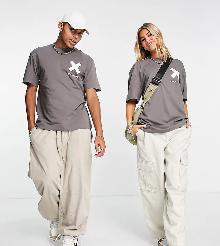 COLLUSION Unisex logo t-shirt in dark gray