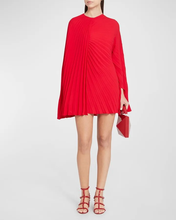 Pleated Mini Dress With Cape Detail