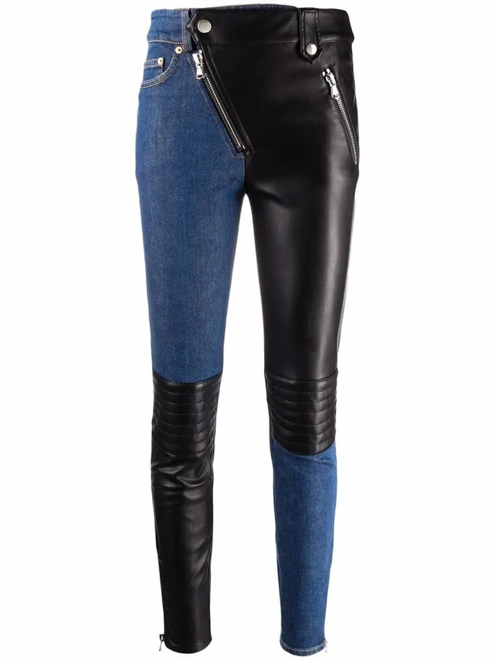 Contrasting-Panel Skinny Trousers