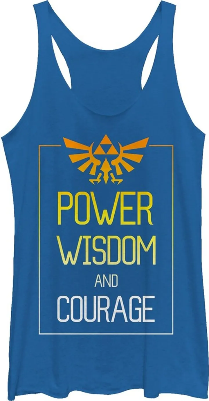 Women's Nintendo Legend of Zelda Power Wisdom Courage Racerback Tank Top - Royal Blue Heather - Medium