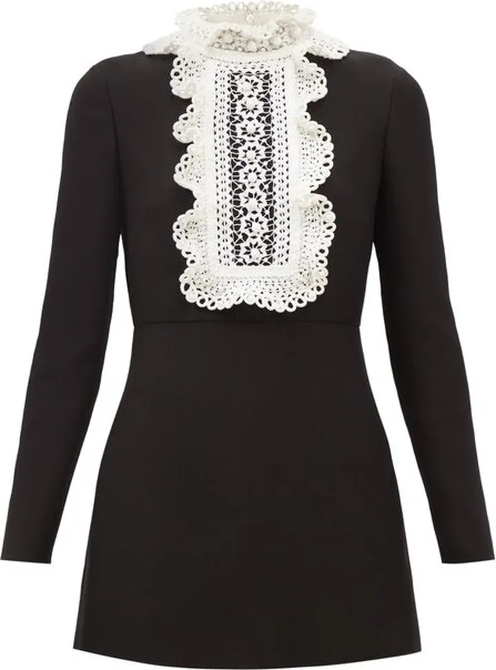 Embroidered-bib Wool-blend Crepe Mini Dress