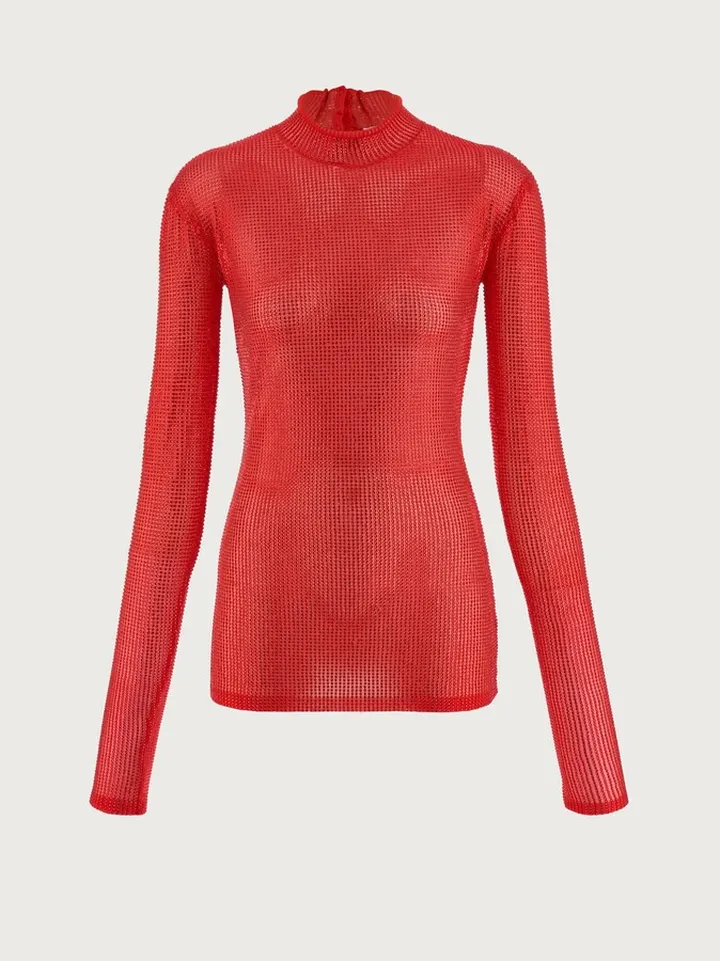 Ferragamo Women Silk crystal embellished top Red