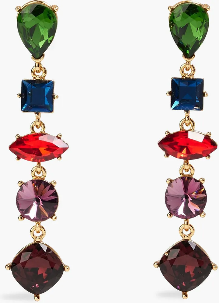 Gold-tone crystal clip earrings