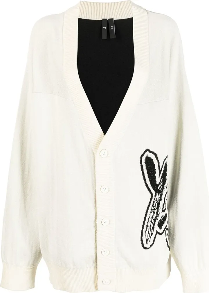 graphic-print V-neck cardigan