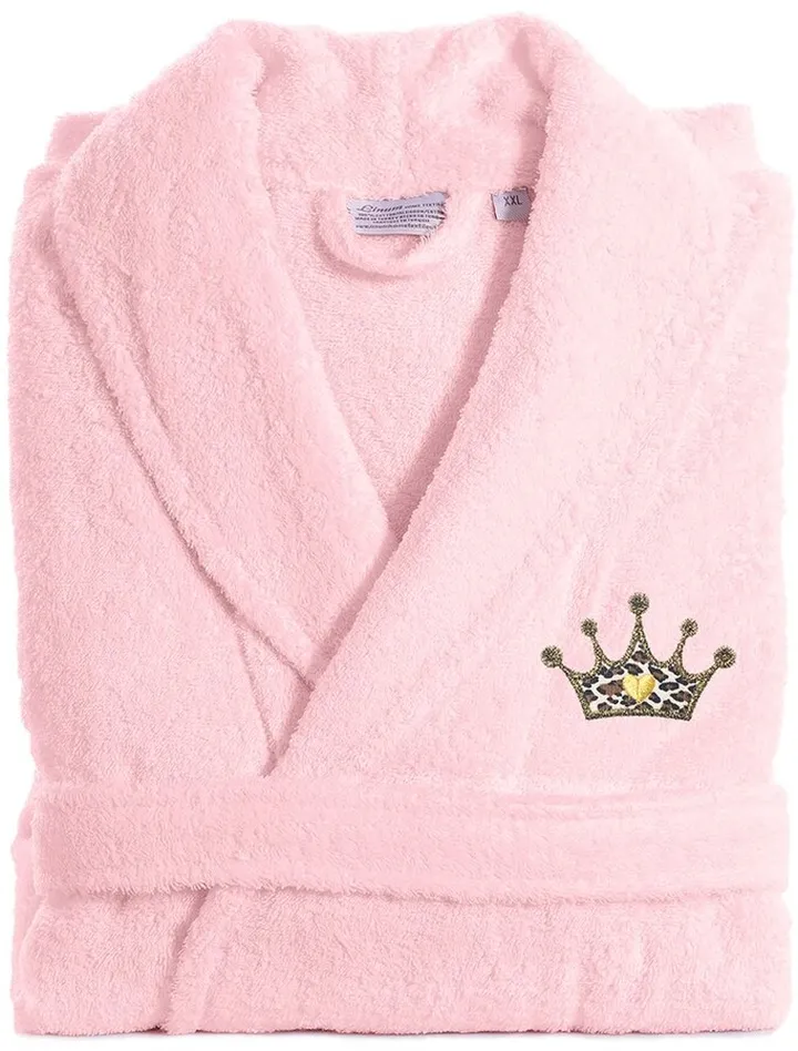 Linum Home Textiles Turkish Cotton Terry Bath Robe Embroidered With Cheetah Crown Design