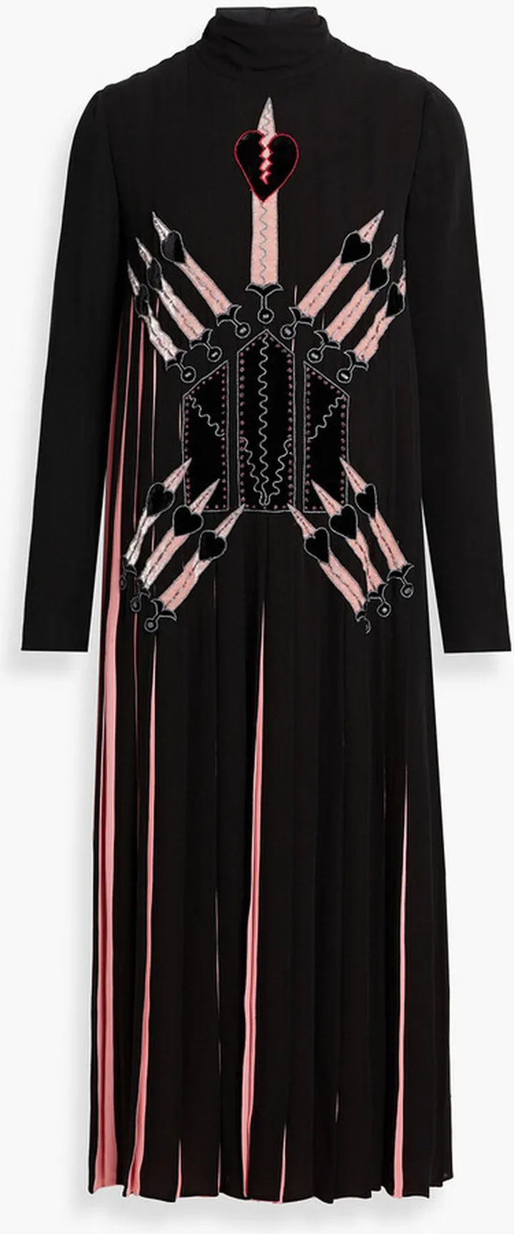 Pleated embroidered silk-crepe midi dress
