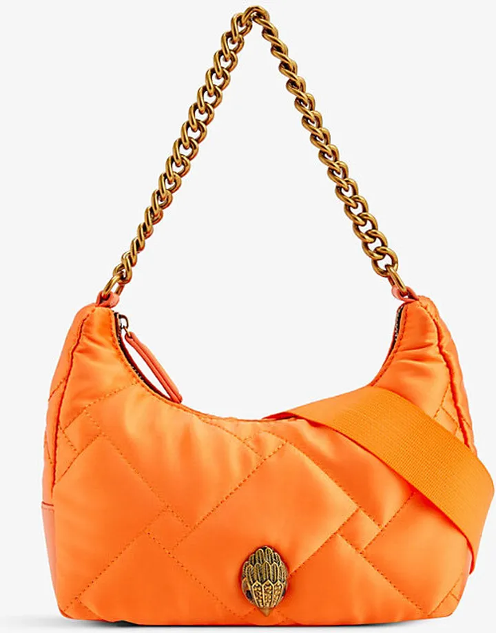 Womens Orange Bird-emblem Diamond-quilted Recycled-polyester Crossbody bag