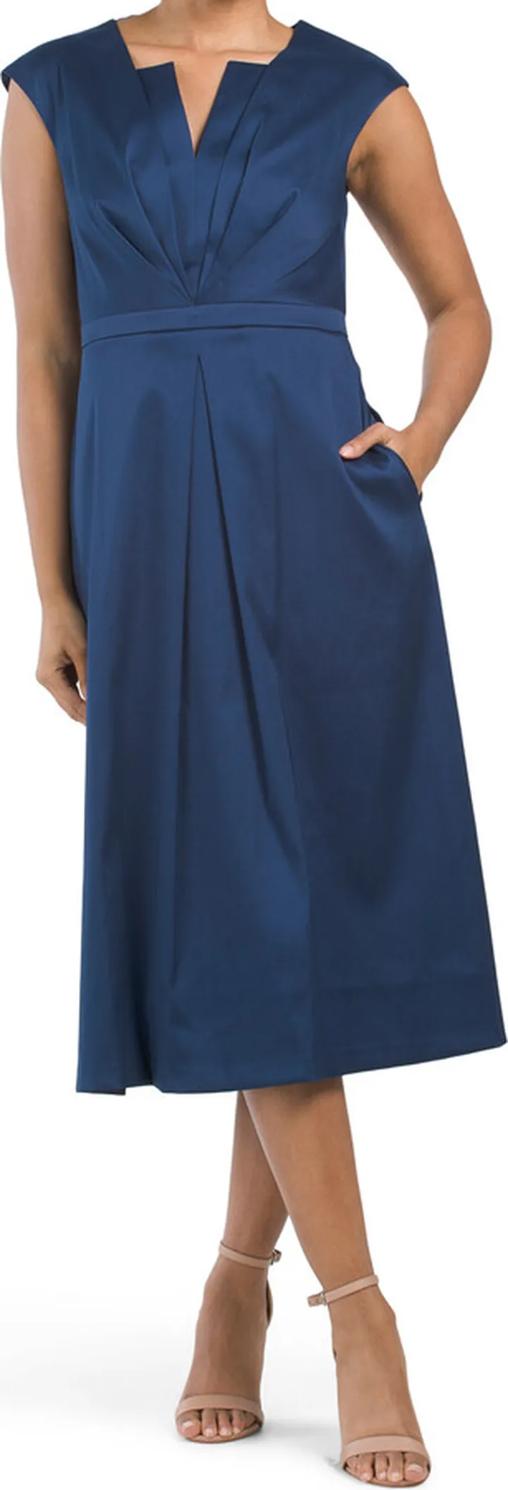 Cap Sleeve Pleated Midi Dress