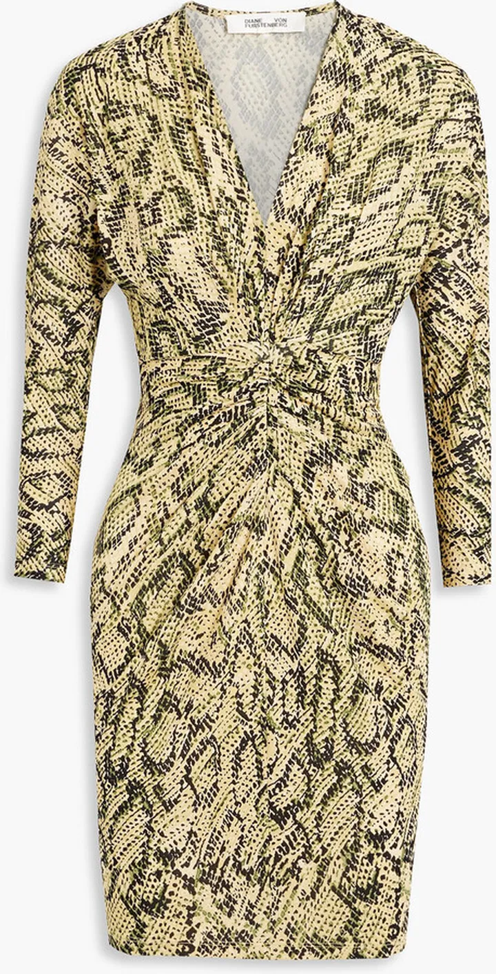 Miley ruched printed jersey mini dress