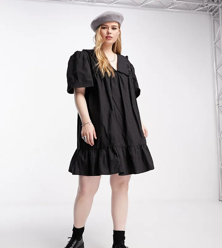 Reclaimed Vintage inspired Plus mini tea dress in Black