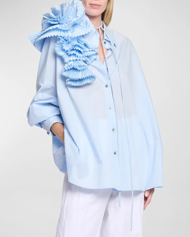 Casia Button-Front Shirt with Pleated Fan Detail