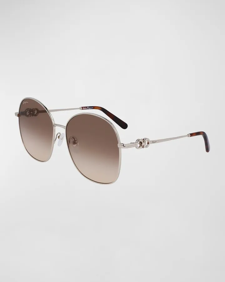 Gancini Rounded Oversized Square Metal Sunglasses