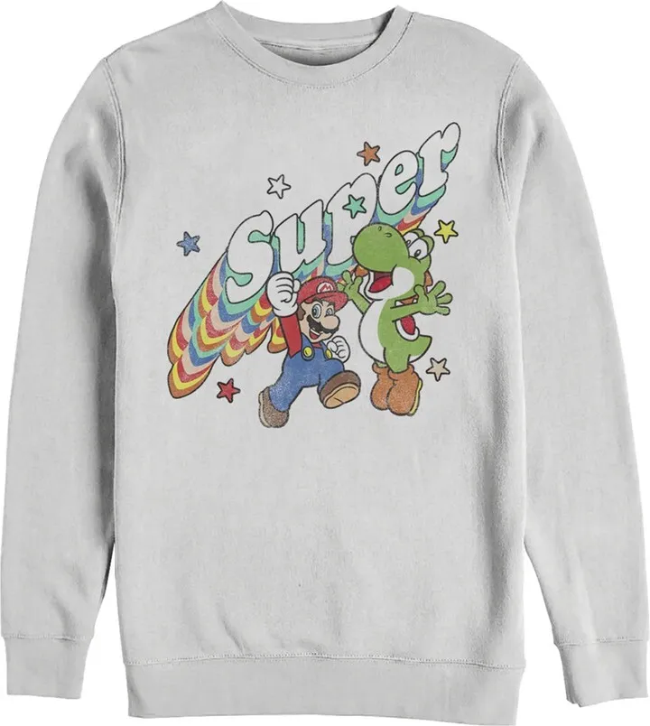 Men's Nintendo Mario and Yoshi Retro Super Sweatshirt - White - Large