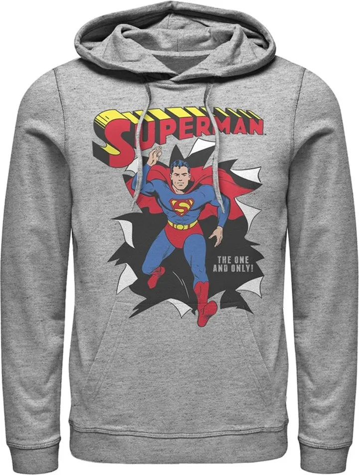 Men's Superman Only One Hero Rip Pull Over Hoodie - Athletic Heather - X Large